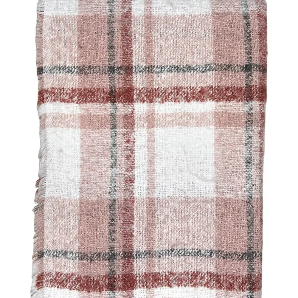 Mavi Jeans Pink and Silver Knit Plaid Scarf Wrap